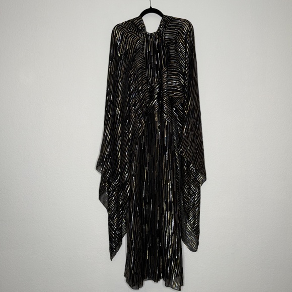 Peter Pilotto Dresses & Skirts - Peter Pilotto Gown Silk Metallic Caped Black Gold Silver Thread High Neck Size 6